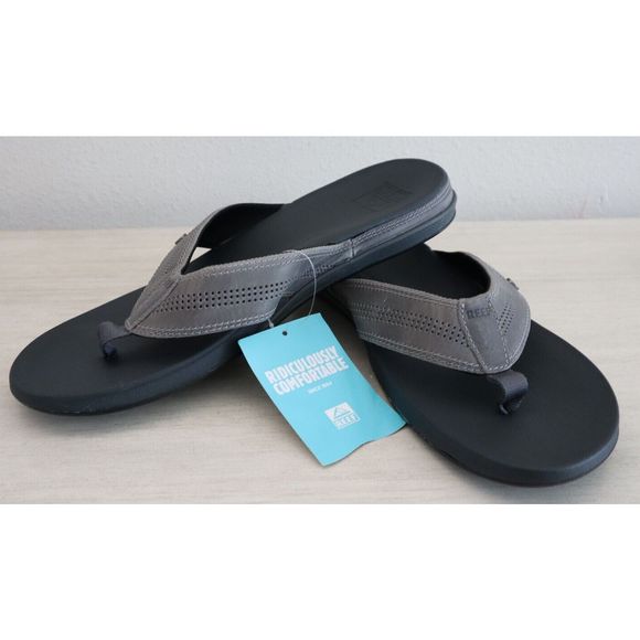 Reef CI2790 Men's Sz 13 Gray Cushion Lux Leather Flip Flop Sandals $65 - Picture 1 of 9